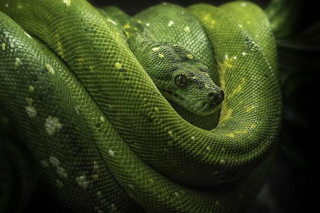 Closeup of a cute green tree python