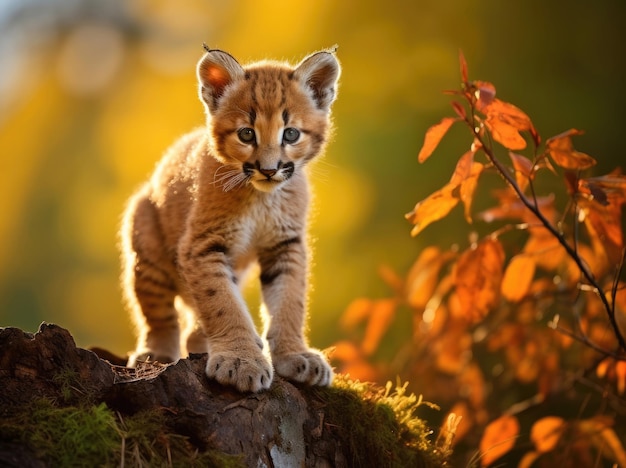 Closeup of a cute puma cub