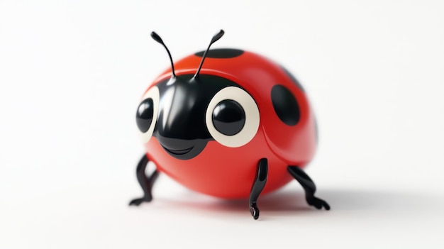 Closeup of a Cute Red Ladybug with Black Spots on a White Background