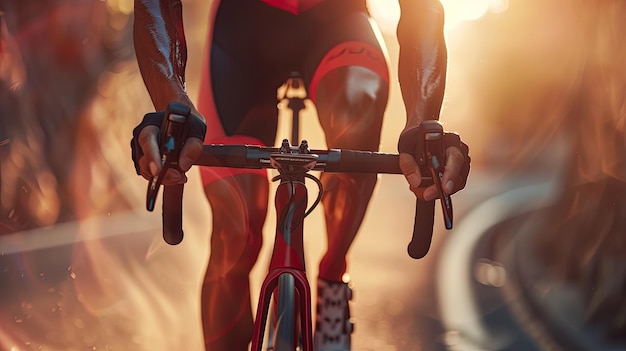 closeup of a cyclist on a bicycle Selective focus