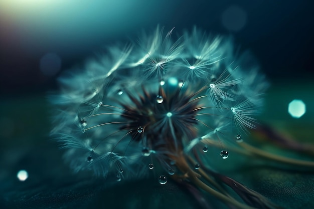 Closeup on a dandelion with dew drops Generative AI