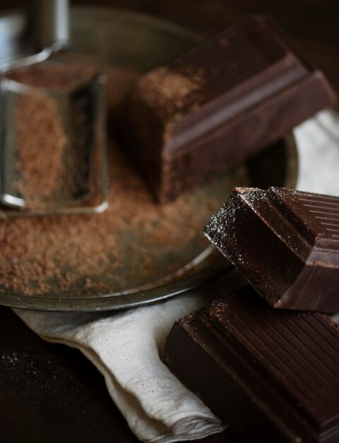 Closeup of dark chocolate bars