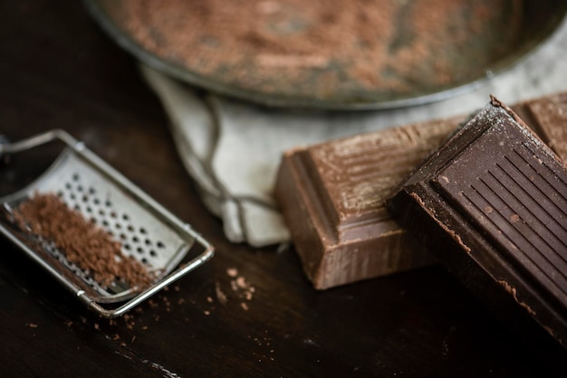 Closeup of dark chocolate bars