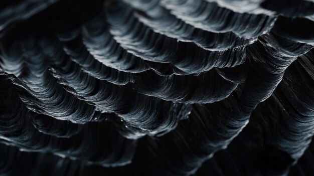 A closeup of dark intricate patterns carved into a black surface with sharp lines and deep shadows adding to the mystery