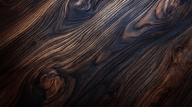 Closeup of Dark Wood Grain with Diagonal Lines and Knots