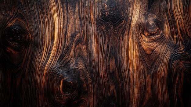 Closeup of Dark Wood Grain with Knots