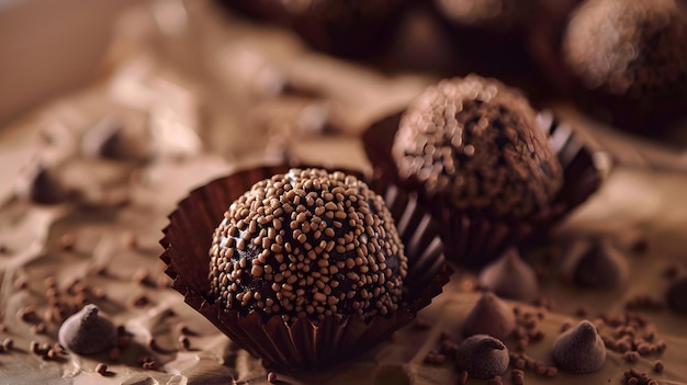 Photo closeup of decadent chocolate brigadeiros a popular brazilian treat