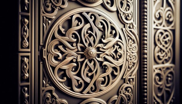 Photo closeup of the decorative patterns on the doors of the grand mosque a masterpiece of islamic art