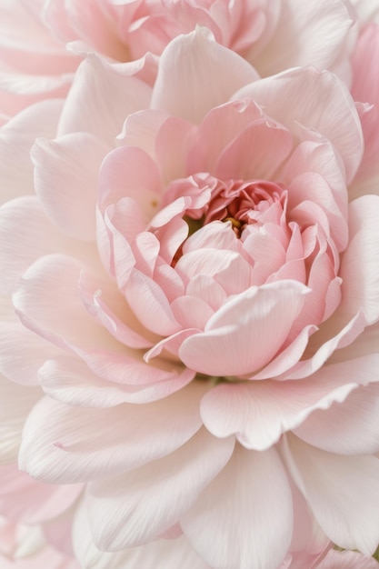 Closeup of a delicate beautiful blooming opening bud of pink peony rose