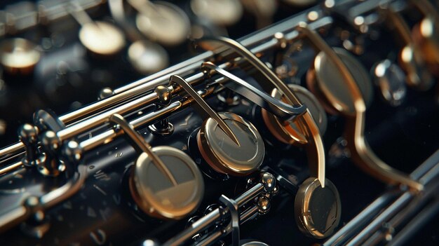 Photo closeup of delicate flute keys with artistic detail