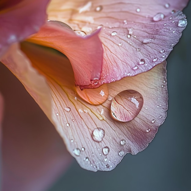 Photo closeup of delicate pink flower petals with water droplets