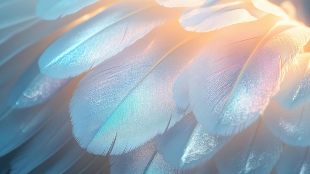 CloseUp of Delicate White Feathers with Blue and Orange Hues