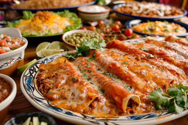 Closeup of Delicious Enchiladas with Cheese and Cilantro