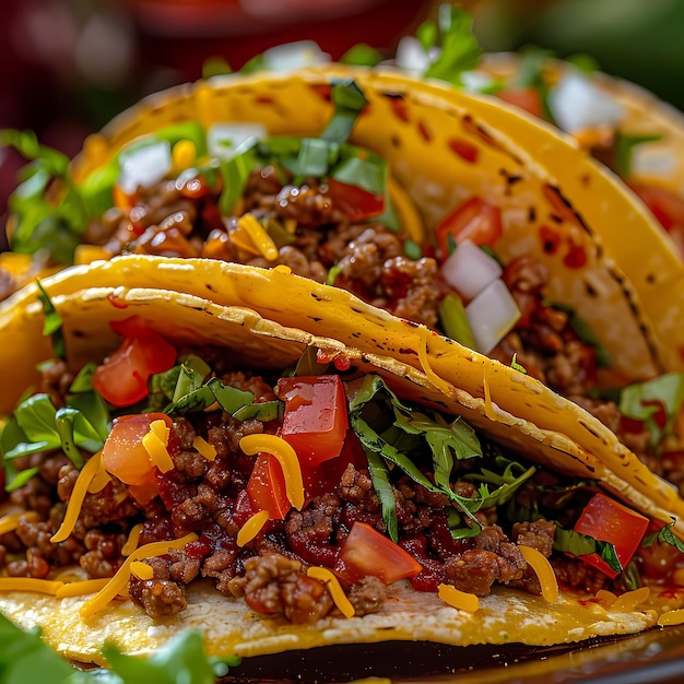 Photo closeup of delicious ground beef tacos