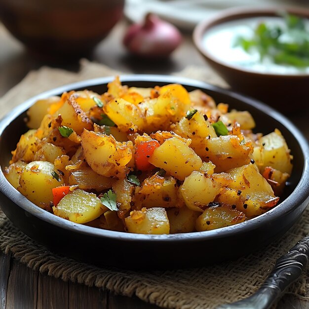 Photo closeup of a delicious indian potato dish aloo gobi