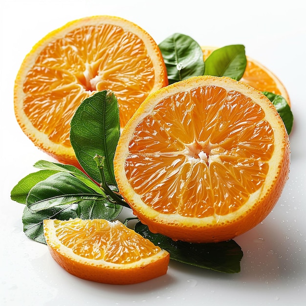 Closeup Delicious Orange Halved with Green Leaf