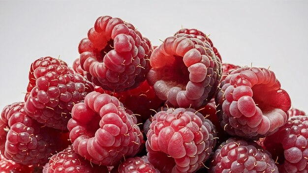 Closeup of delicious raspberries over white background