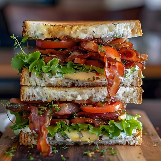 Photo closeup of a delicious and savory blt sandwich