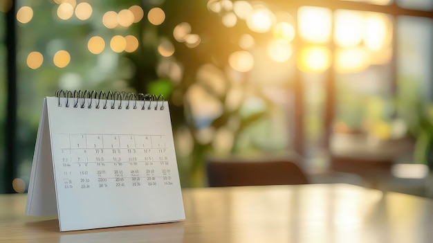 A closeup of a desk calendar with blurred background and sunlight The calendar is open to November and has numbers written on it