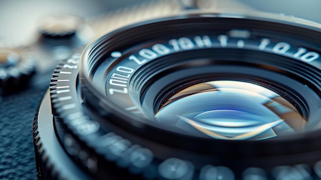 Photo closeup detailed camera lens mechanism on table image