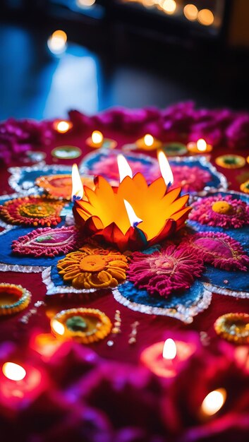 Photo closeup of detailed diwali rangoli patterns