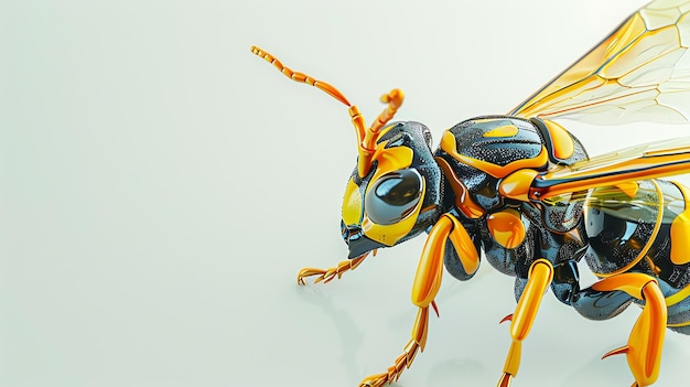 Photo a closeup of a detailed robotic wasp with gold and black coloring