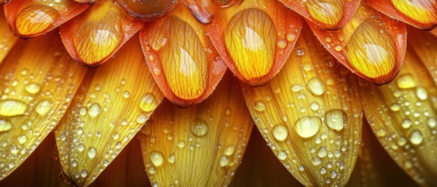 Photo closeup of dew drops on orange flower petals