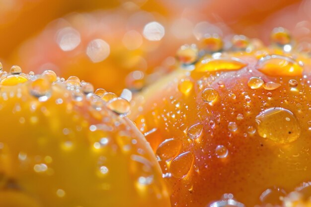 Closeup of dew drops on orange texture