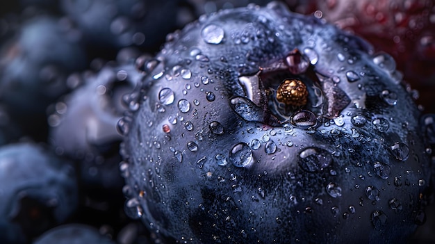 Photo closeup of a dewcovered blueberry