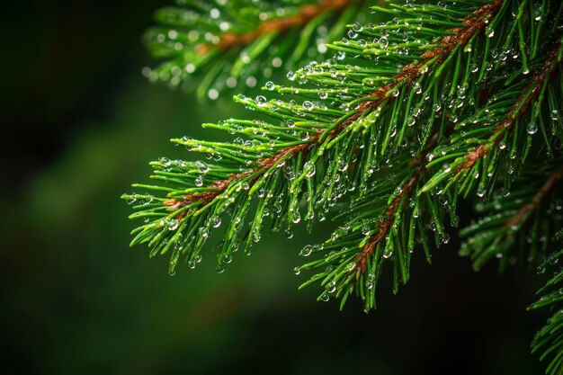 Photo a closeup of a dewkissed pine branch captured in all its splendor and natural beauty