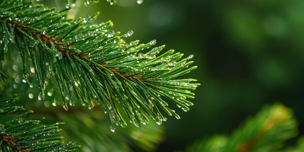 Photo a closeup of a dewkissed pine branch highlighting its sparkling real beauty and details