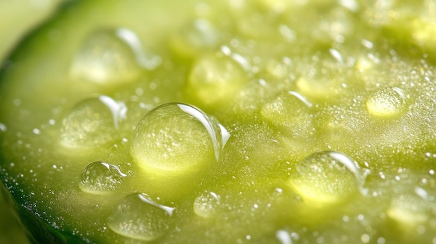 Photo closeup of dewy cucumber slice