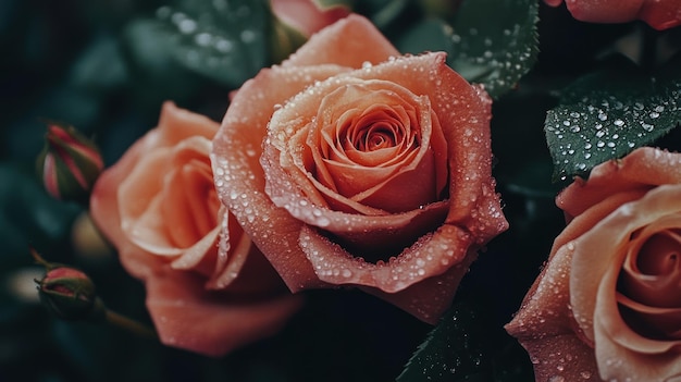 Closeup of Dewy Roses