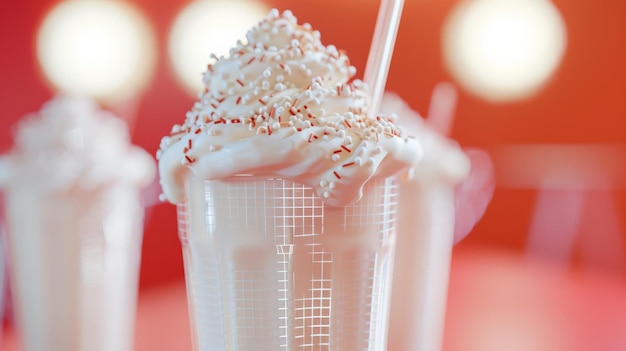 Photo closeup on a digital milkshake with whipped cream pixelated straw poking out ar 169 job id 947893862b7448069ff55ec26d325ca1