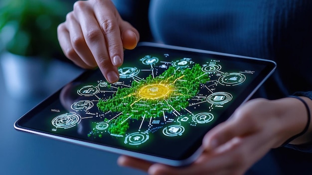 Photo a closeup of a digital tablet displaying an interactive learning map showing various educational routes and objectives