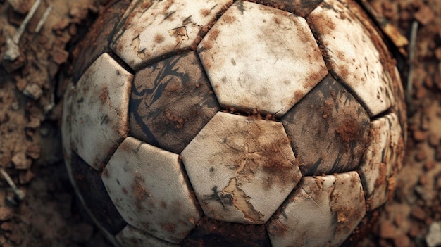 A closeup of a dirty soccer ball