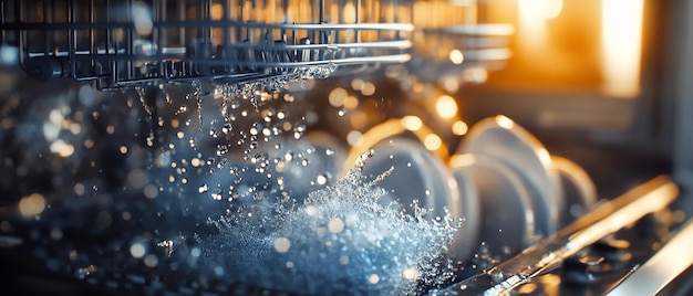 Photo closeup of dishwashers sprayer arm in action