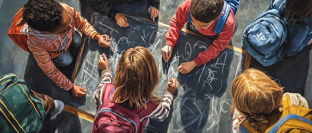 Photo closeup of a diverse group of students writing on paper