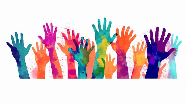 Closeup of diverse people joining their hands Hand of people colorful hands