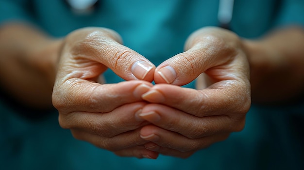 Photo closeup of doctor and patient hands in healthcare