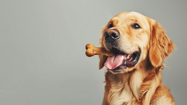 CloseUp Dog Holding Bone in Mouth Image for Content Creation