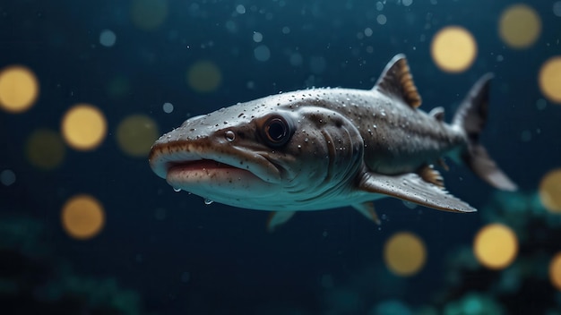 closeup of an Dogfish cinematic deep sea background