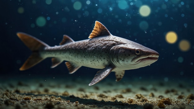 closeup of an Dogfish cinematic deep sea background