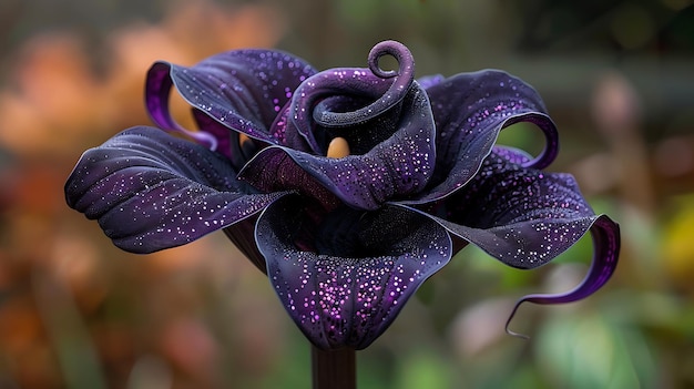 Photo a closeup of the dracunculus vulgaris commonly known as the dragon arum with its dark