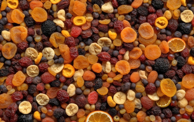 closeup dried mix of fruits and nuts healthy snacks texture background ai generated