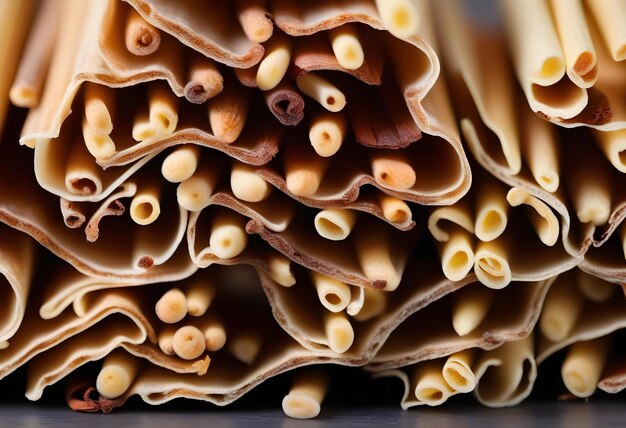 A closeup of dried vanilla sticks and a vanilla orchid on a wooden table