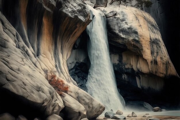 a closeup of the driedup Yosemite Falls in the park