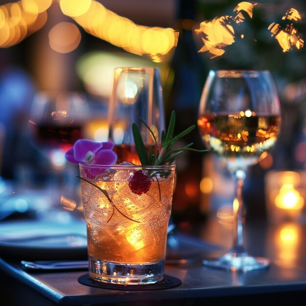 Closeup of Drinks of Glass on the Table