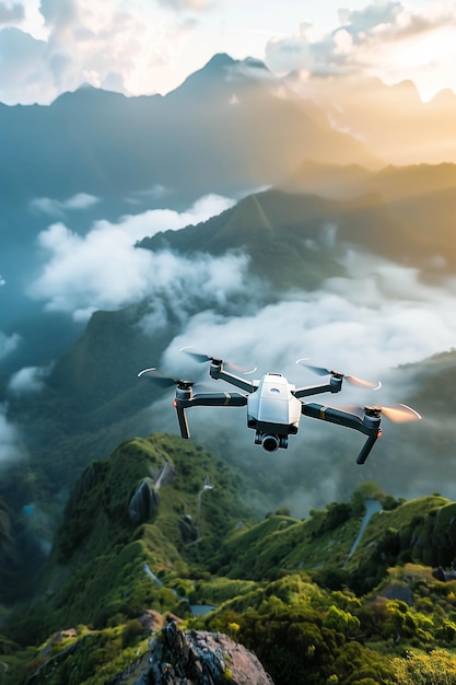 Closeup drone taking view of mountains and sea