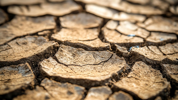 Photo closeup of dry cracked earth texture of drought